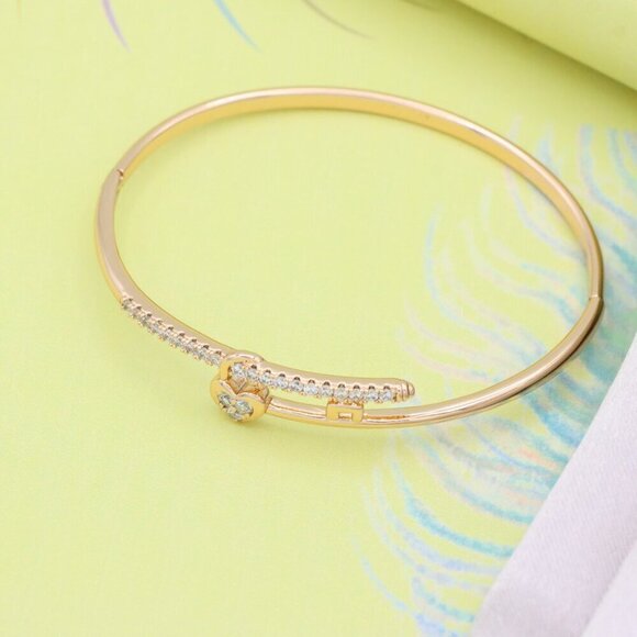 Elegant Heart Charm Rose Gold Bangle with Crystal Accents, XPBL0498 - Picture 3 of 12